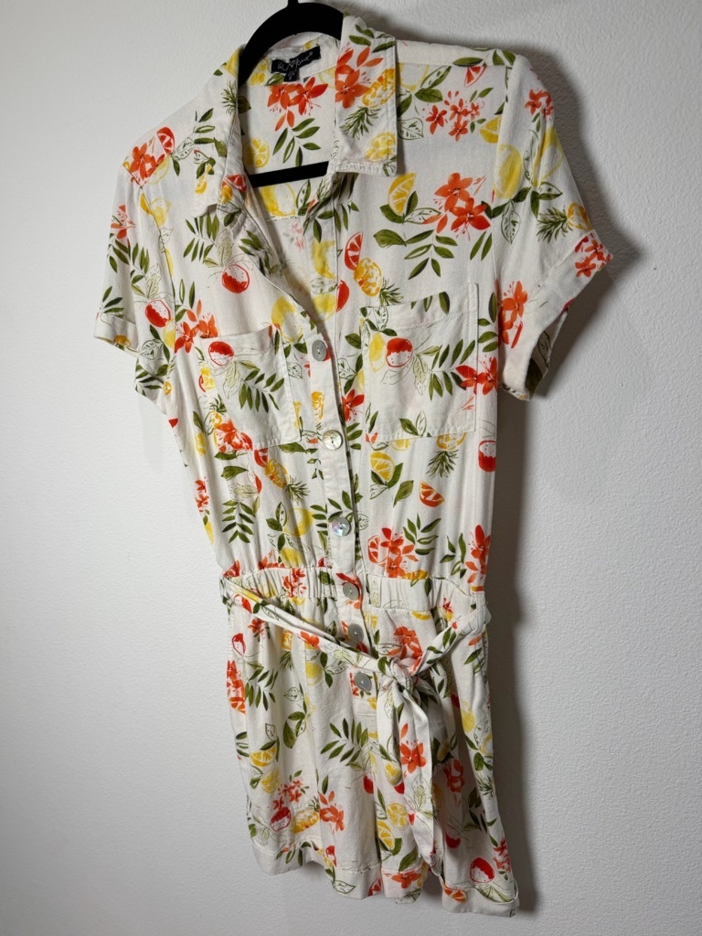 Velvet Heart Vintage Lemon Citrus Floral Romper Linen Blend Cottagecore Summer S - Picture 4 of 11